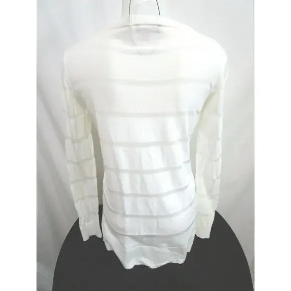 Vince Camuto Ivory Sheer Striped Long Sleeve Round Neck Light Sweater Petite S - Picture 7 of 8